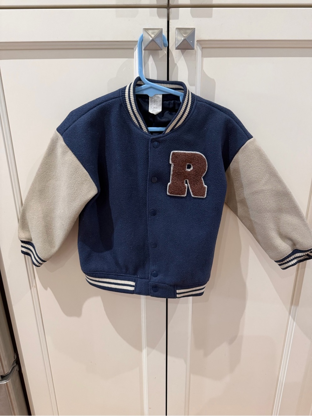 H&M 2t Kids Navy and Cream Varsity Jacket with 'R' Patch